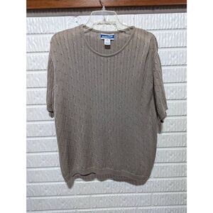 Pendleton Women's Medium Tan Cable Knit Cotton Short Sleeve Pullover Sweater